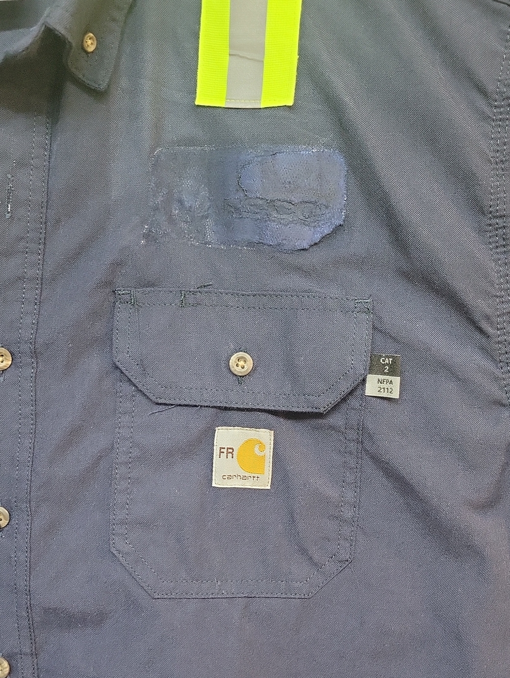 Carhartt Work Shirt with High-Vis Stripes - Navy & Lime/Gray Mens Size 2X - Picture 3 of 11